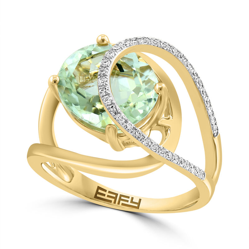 EFFY Oval Green Amethyst Diamond Swirl Ring in 14k Yellow Gold image number null